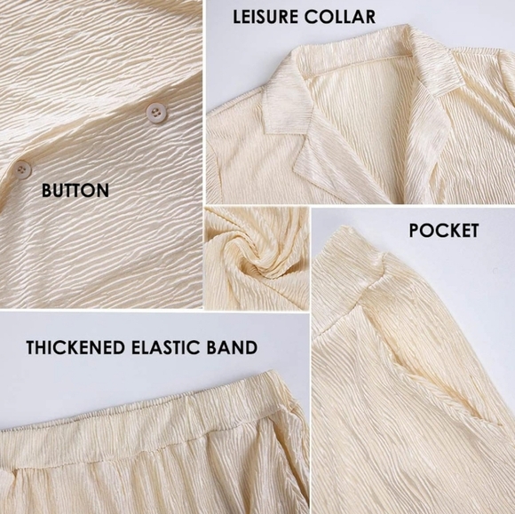 🌻Chic Cream 2 Peice with Wide-Leg and V-Neck. - Picture 4 of 4